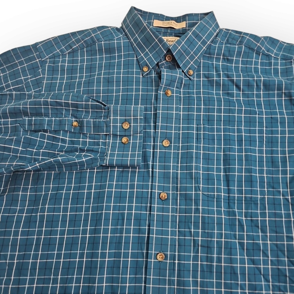 LL Bean L-REG, Large Traditional Fit 100% Cotton Wrinkle Free Teal Button Down‎
